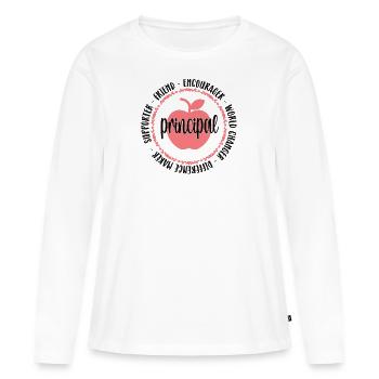 Directeur de l’école Directeur Directeur De l’école Directeur - T-shirt manches longues Premium bio Femme - blanc - Devant - Julia (174cm)