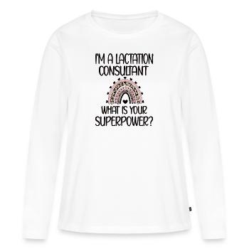 Consultante en lactation Consultante en allaitement Consultation en allaitement - T-shirt manches longues Premium bio Femme - blanc - Devant - Julia (174cm)