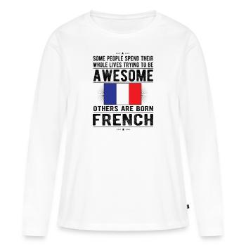 Français France Drapeau Français origine - T-shirt manches longues Premium bio Femme - blanc - Devant - Julia (174cm)