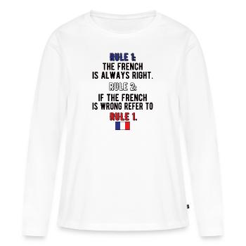 Français Racines Français du drapeau de la France - T-shirt manches longues Premium bio Femme - blanc - Devant - Julia (174cm)
