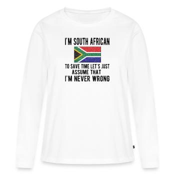 Afrique du Sud Drapeau Afrique du Sud Origine Afrique du Sud - T-shirt manches longues Premium bio Femme - blanc - Devant - Julia (174cm)