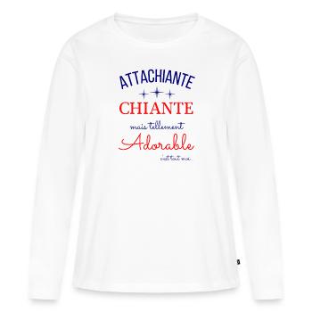 Humour femme attachiante chiante et adorable drôle - T-shirt manches longues Premium bio Femme - blanc - Devant - Julia (174cm)