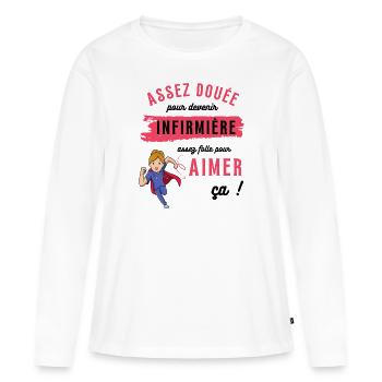 Humour femme infirmière cadeau infirmière drôle - T-shirt manches longues Premium bio Femme - blanc - Devant - Julia (174cm)
