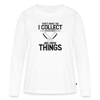 Objets blancs et collecteur de couteaux de cuisine - T-shirt manches longues Premium bio Femme - blanc - Devant - Julia (174cm)