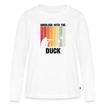 Chasse au canard Chasse au canard Chasseur de canard Chasseur de canard Conception - T-shirt manches longues Premium bio Femme - blanc - Devant - Julia (174cm)