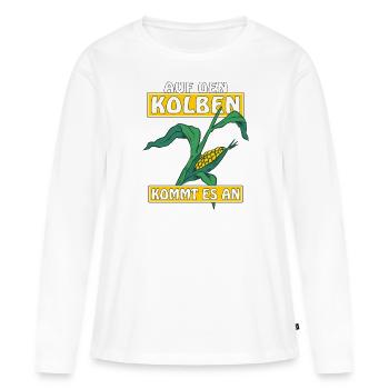 AUF DEN KOLBEN KOMMT ES AN - Frauen Premium Bio Langarmshirt - Weiß - Vorne - Julia (174cm)