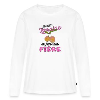 Cadeau Femme Lorraine Mirabelle Noel Anniversaire - T-shirt manches longues Premium bio Femme - blanc - Devant - Julia (174cm)