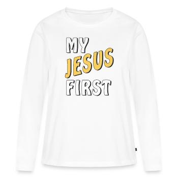 MON JÉSUS D’ABORD - T-shirt manches longues Premium bio Femme - blanc - Devant - Julia (174cm)