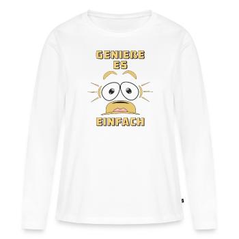GENIEßE ES EINFACH - Frauen Premium Bio Langarmshirt - Weiß - Vorne - Julia (174cm)