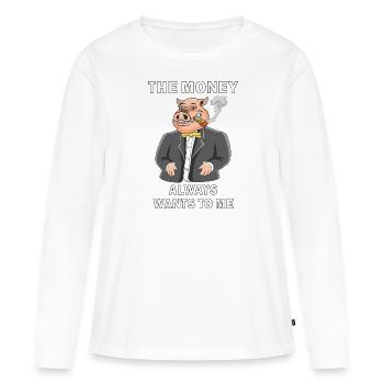 L’ARGENT VEUT TOUJOURS À MOI - T-shirt manches longues Premium bio Femme - blanc - Devant - Julia (174cm)