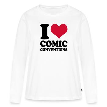 Foire de la bande dessinée J’aime les conventions de bande dessinée - T-shirt manches longues Premium bio Femme - blanc - Devant - Julia (174cm)