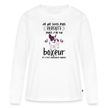 pas parfaite mais j ai un chien boxeur 1 - T-shirt manches longues Premium bio Femme - blanc - Devant - Julia (174cm)