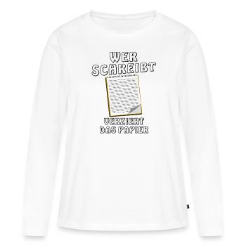 NOTIZBLOCK WER SCHREIBT VERZIERT DAS PAPIER - Frauen Premium Bio Langarmshirt - Weiß - Vorne - Julia (174cm)