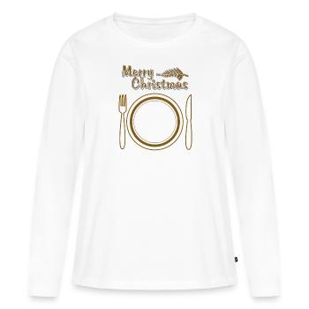 TELLER BESTECK MERRY CHRISTMAS - Frauen Premium Bio Langarmshirt - Weiß - Vorne - Julia (174cm)