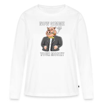 MAINTENANT, DONNE-MOI TON ARGENT - T-shirt manches longues Premium bio Femme - blanc - Devant - Julia (174cm)