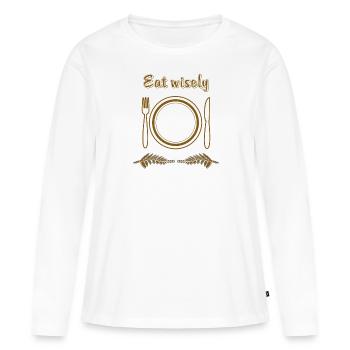 TELLER BESTECK Eat wisely - Frauen Premium Bio Langarmshirt - Weiß - Vorne - Julia (174cm)