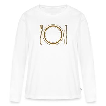 COUVERTS D’ASSIETTE - T-shirt manches longues Premium bio Femme - blanc - Devant - Julia (174cm)