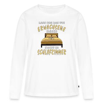 NACKT IM SCHLAFZIMMER - Frauen Premium Bio Langarmshirt - Weiß - Vorne - Julia (174cm)