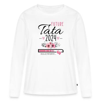 Future Tata 2024 Cadeau Nouvelle Naissance Tante - T-shirt manches longues Premium bio Femme - blanc - Devant - Julia (174cm)