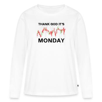 Dieu merci, c’est le jour du graphique boursier du lundi Marché boursier - T-shirt manches longues Premium bio Femme - blanc - Devant - Julia (174cm)