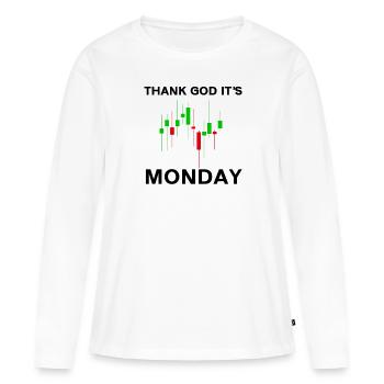 Dieu merci, c’est le jour du graphique boursier du lundi Marché boursier - T-shirt manches longues Premium bio Femme - blanc - Devant - Julia (174cm)