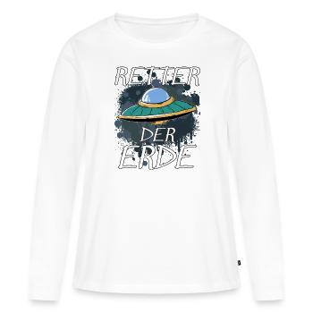 OVNI SAUVEUR DE LA TERRE - T-shirt manches longues Premium bio Femme - blanc - Devant - Julia (174cm)