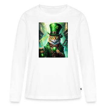 FÊTE DE LA SAINT-PATRICK CHAT BIÈRE TRÈFLE TRÈFLE - T-shirt manches longues Premium bio Femme - blanc - Devant - Julia (174cm)