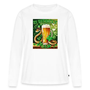 JOUR DE LA SAINT-PATRICK SERPENT BIÈRE TRÈFLE - T-shirt manches longues Premium bio Femme - blanc - Devant - Julia (174cm)