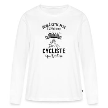 Fille prise par un cycliste qui déchire 1 - T-shirt manches longues Premium bio Femme - blanc - Devant - Julia (174cm)