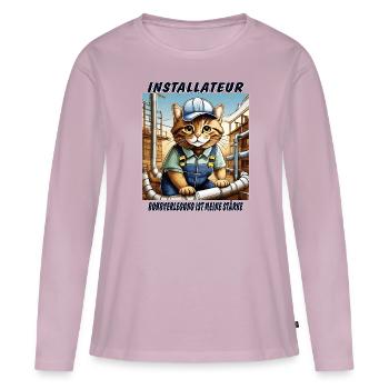 INSTALLATEUR DE CHAT - T-shirt manches longues Premium bio Femme - rose poudré - Devant - Julia (174cm)