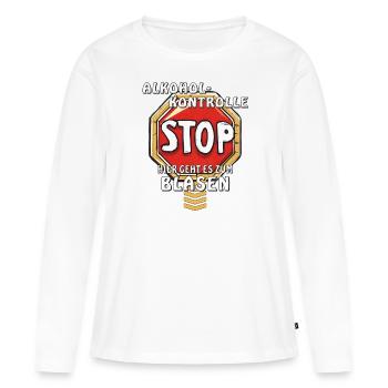 PANNEAU D’ARRÊT CONTRÔLE DE L’ALCOOL ICI VA FELLATION - T-shirt manches longues Premium bio Femme - blanc - Devant - Julia (174cm)