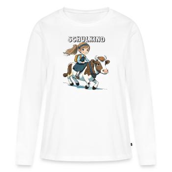 ÉCOLIÈRE FILLE VACHE - T-shirt manches longues Premium bio Femme - blanc - Devant - Julia (174cm)