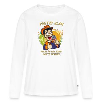 POETRY SLAM Mikro in der Hand, Worte im Mund - Frauen Premium Bio Langarmshirt - Weiß - Vorne - Julia (174cm)