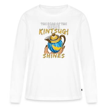 LA CICATRICE DE LA RUPTURE KINTSUGI BRILLE - T-shirt manches longues Premium bio Femme - blanc - Devant - Julia (174cm)