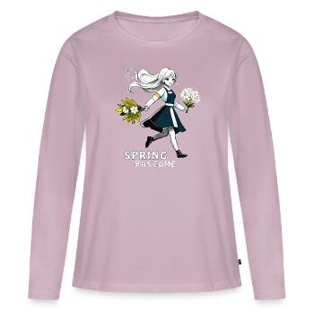 MME BLUMEN EST ARRIVÉE - T-shirt manches longues Premium bio Femme - rose poudré - Devant - Julia (174cm)