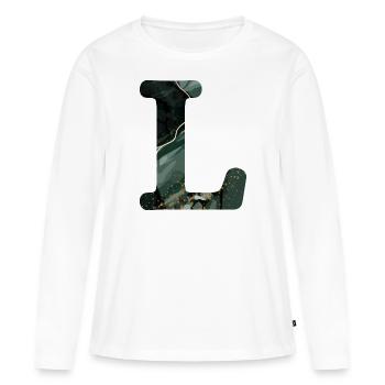 Lettre l marbré vert - T-shirt manches longues Premium bio Femme - blanc - Devant - Julia (174cm)