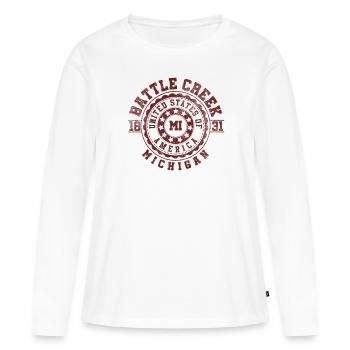 Ruisseau Battle, MI | Cadeau de voyage Michigan - T-shirt manches longues Premium bio Femme - blanc - Devant - Julia (174cm)