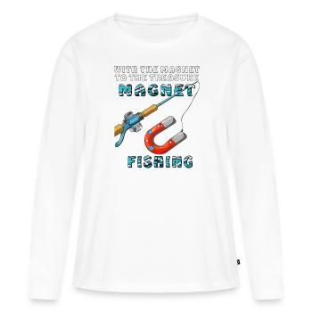 PÊCHER AVEC L’AIMANT AU TRÉSOR - T-shirt manches longues Premium bio Femme - blanc - Devant - Julia (174cm)