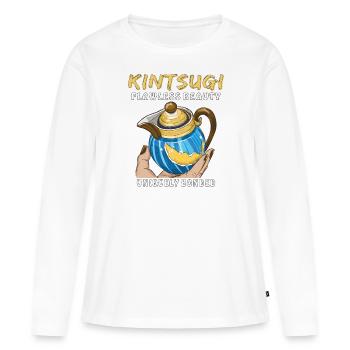 KINTSUGI UNE BEAUTÉ SANS FAILLE LIÉE DE MANIÈRE UNIQUE - T-shirt manches longues Premium bio Femme - blanc - Devant - Julia (174cm)