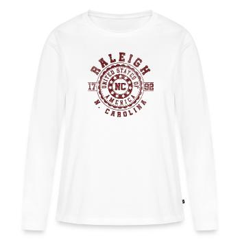 Raleigh NC | North Carolina Reise Geschenk - Frauen Premium Bio Langarmshirt - Weiß - Vorne - Julia (174cm)