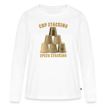 EMPILAGE DE GOBELETS SPEED STACKING - T-shirt manches longues Premium bio Femme - blanc - Devant - Julia (174cm)