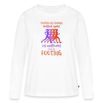 Les meilleures femmes font du footing - T-shirt manches longues Premium bio Femme - blanc - Devant - Julia (174cm)