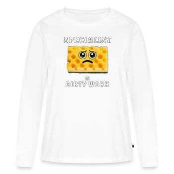SPÉCIALISTE DE L’ÉPONGE EN SALE BESOGNE - T-shirt manches longues Premium bio Femme - blanc - Devant - Julia (174cm)