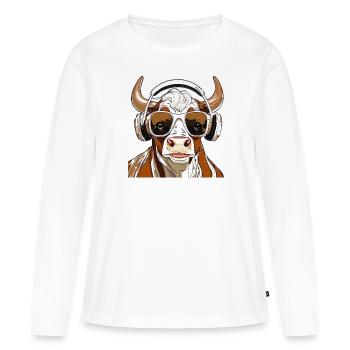 TAUREAU AVEC LUNETTES DE SOLEIL - T-shirt manches longues Premium bio Femme - blanc - Devant - Julia (174cm)