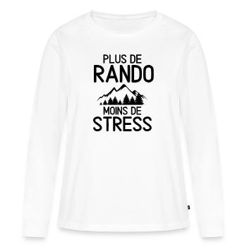 Plus de randonnée moins de stress - T-shirt manches longues Premium bio Femme - blanc - Devant - Julia (174cm)