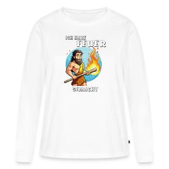 NEANDERTHAL I MADE A FIRE - Women's Premium Organic Long Sleeve Shirt - white - Front - Julia (174cm)
