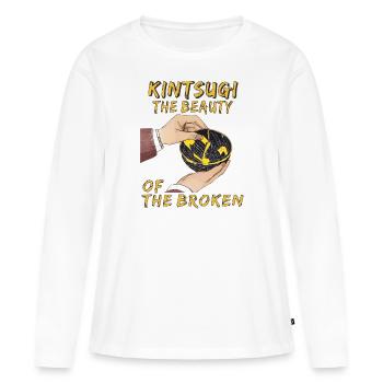 KINTSUGI LA BEAUTÉ DES BRISÉS - T-shirt manches longues Premium bio Femme - blanc - Devant - Julia (174cm)
