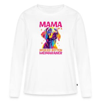 Chien braque de Weimar Maman d’un braque de Weimar pourri gâté - T-shirt manches longues Premium bio Femme - blanc - Devant - Julia (174cm)