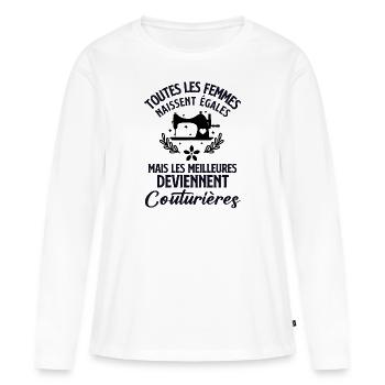 Coudre tricot machine à coudre - T-shirt manches longues Premium bio Femme - blanc - Devant - Julia (174cm)