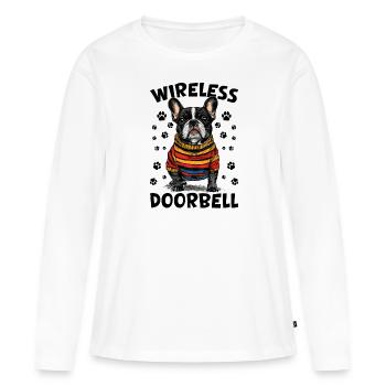 Bouledogue français Frechie Dog Breed Sonnette sans fil - T-shirt manches longues Premium bio Femme - blanc - Devant - Julia (174cm)